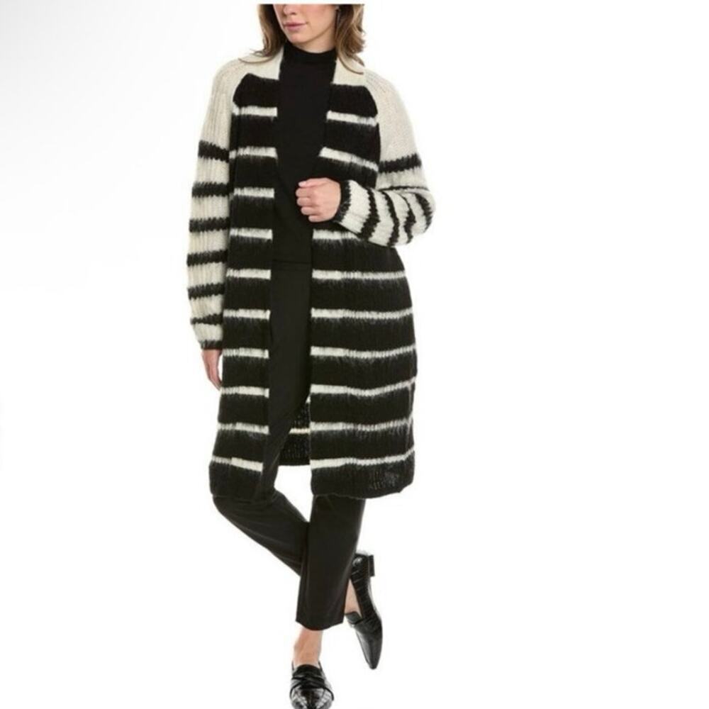 All saints Louisa Woolblend alpaca long Cardigan black white womens size S NWT